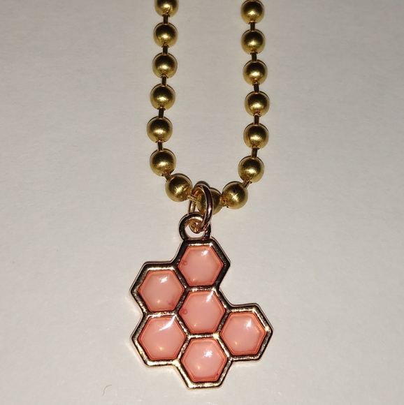 🪷 LOTUS SALE Pink Honey Gold Honeycomb Charm Necklace Ball Link Choker Long New - Picture 3 of 10